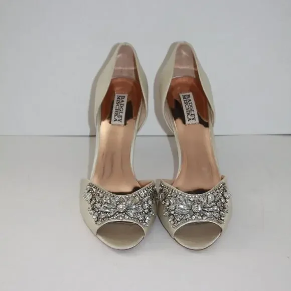 Badgley Mischka Satin and Rhinestone Heels Size 10 - Picture 3 of 11